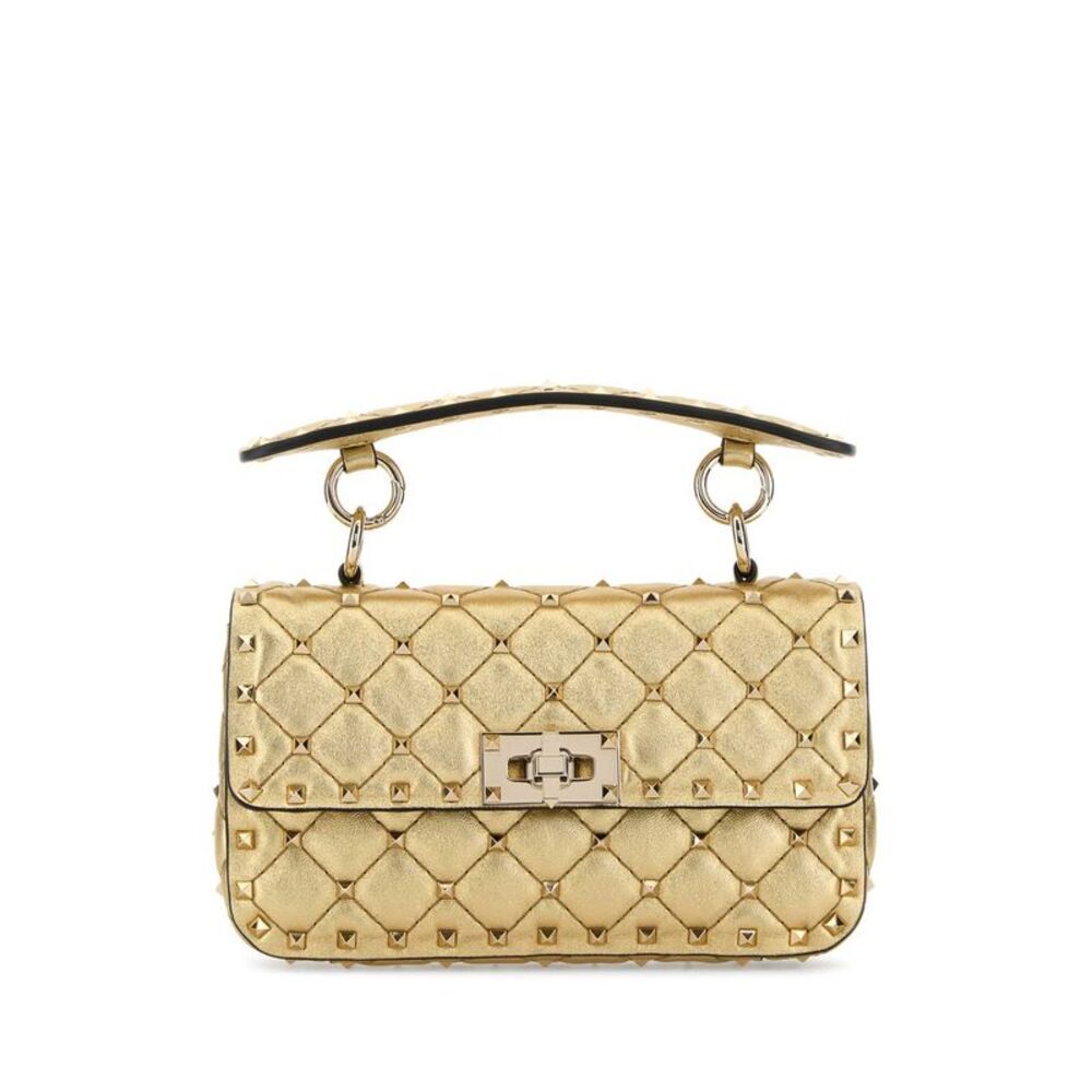 Valentino Garavani Women Gold Leather Rockstuds Handbag